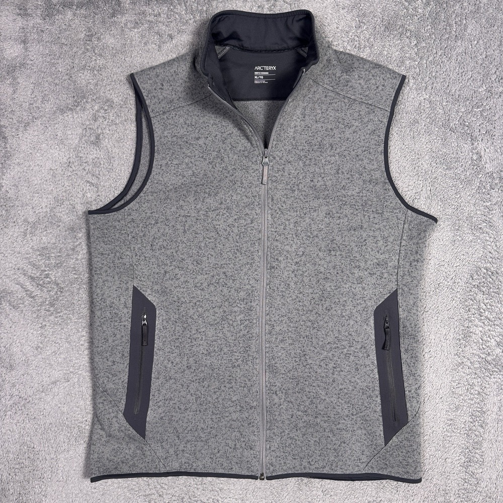 Arcteryx Covert Vest Men XL Black Heather Gray Black Full Zip Tech Hike Sweater